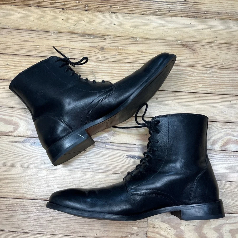 Cole Haan Mens Black Leather Lace Up Boots C11829 Size 9.5 Dress Boot preppy